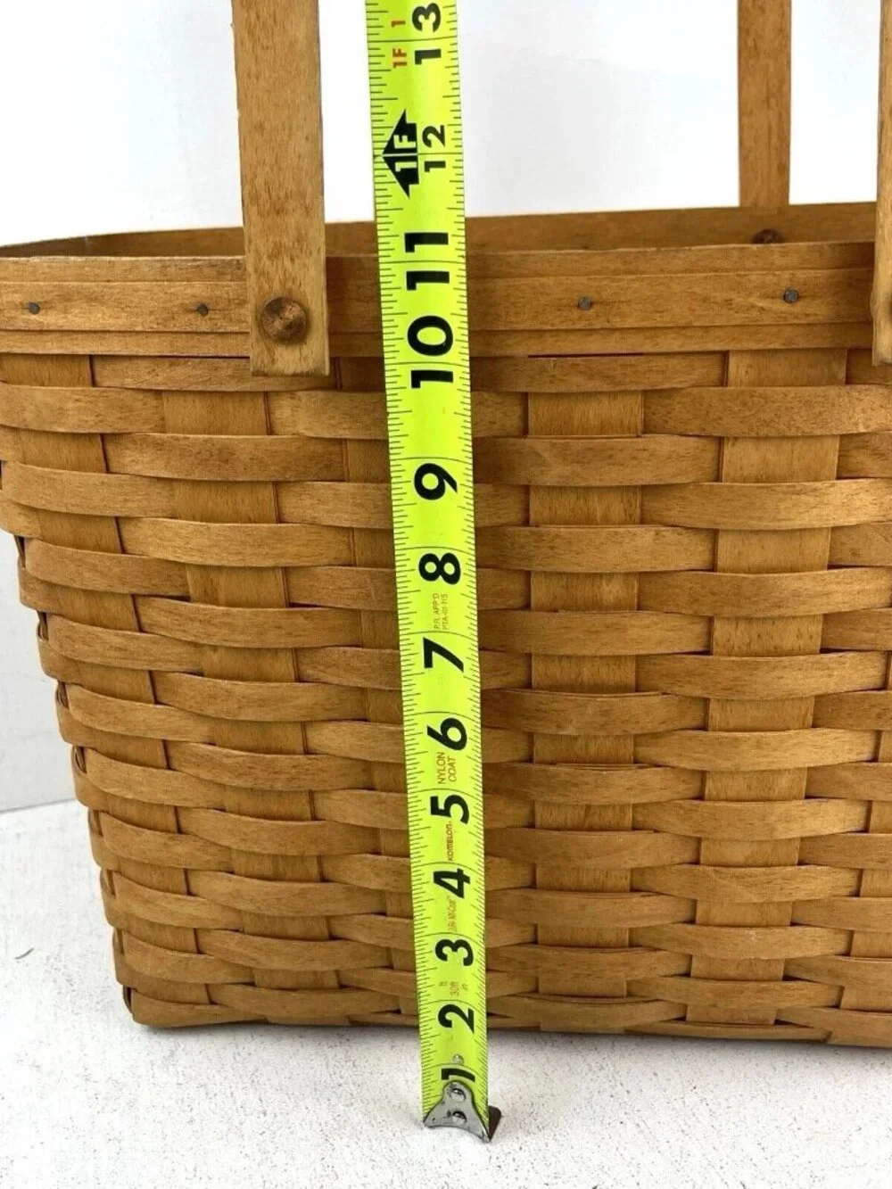 Longaberger 1988 Handwoven Basket Magazine Basket Swinging Handles 13x11x5.5 In
